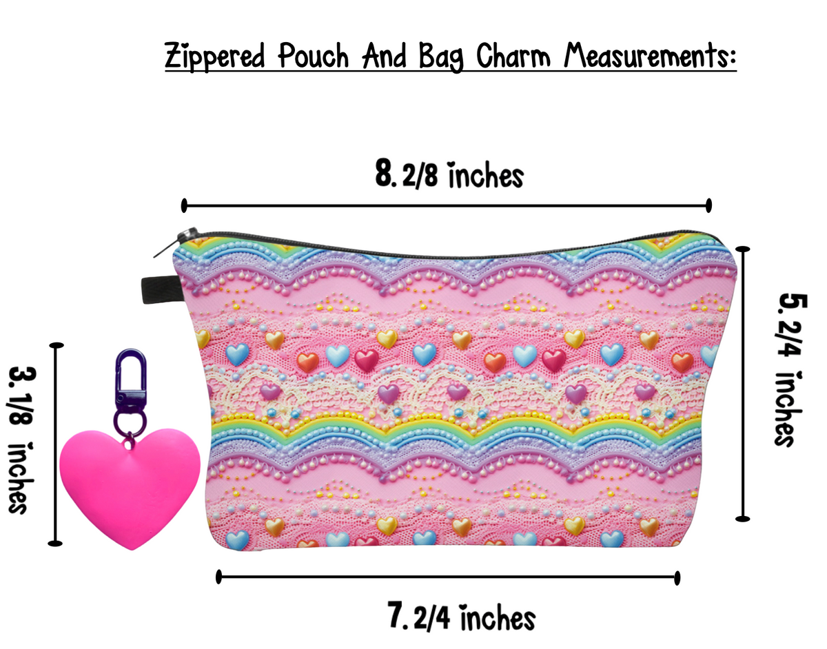 Happy Hearts Zippered Pouch With Bag Charm– Chic And Unique Pack