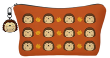 Load image into Gallery viewer, Kawaii Hedgehog print pencil pouch with metal hedgehog bag charm/Cute Hedgehog Themed Gifts/Hedgehog Accessories For Girls/gifts for hedgehog lovers/ /hedgehog lovers/ hedgehog gift/ gifts for kids that love 
animals/ kawaii hedgehog
